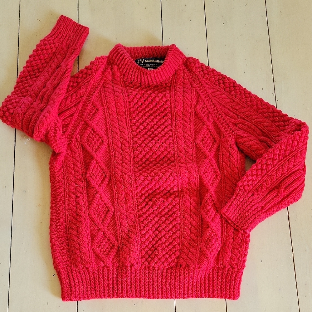 Vintage Monaghans Traditional Irish Handknit Cable Knit Sweater